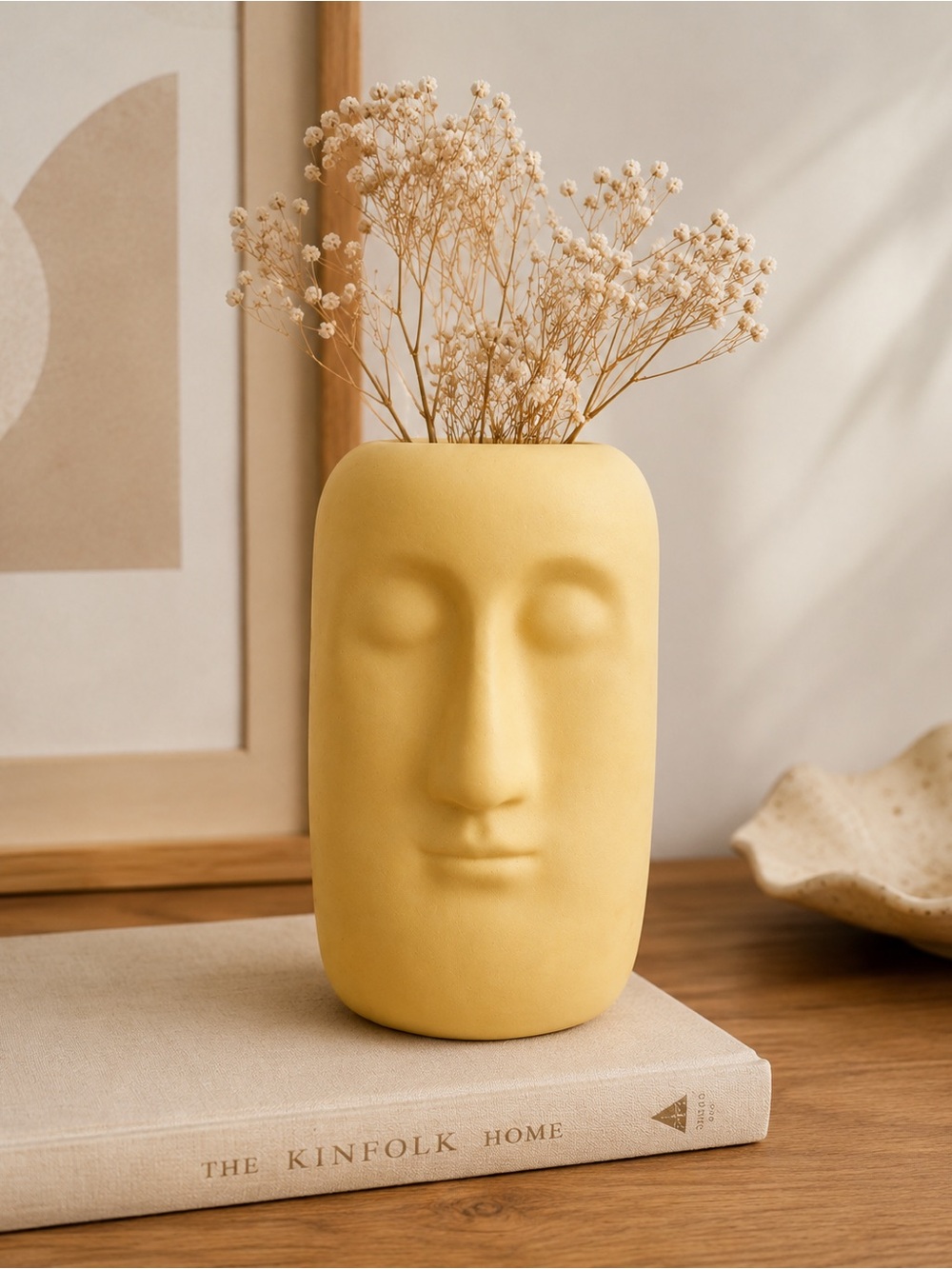 Bloomingville Minimalist Face Vase Mustard Yellow Modern Sculptural Decor